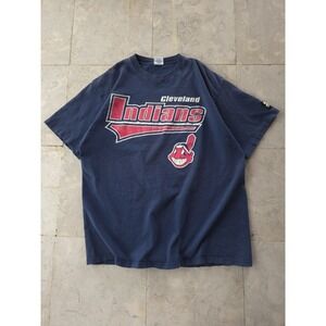 Vintage 90s Starter Cleveland Indians MLB Baseball Blue Single Stitch T-shirt L
